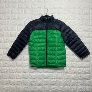 Polo Ralph Lauren Boys Puffer Jacket Green Black Zip Up Size M (10-12) Warm Coat